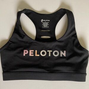 Peloton Advance Sports Bra Black with Multicolor Logo Size M back cutouts EUC